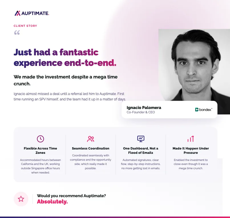 From Time Crunch to Closed Deal: How Auptimate Enables Fast, Structured SPV Execution